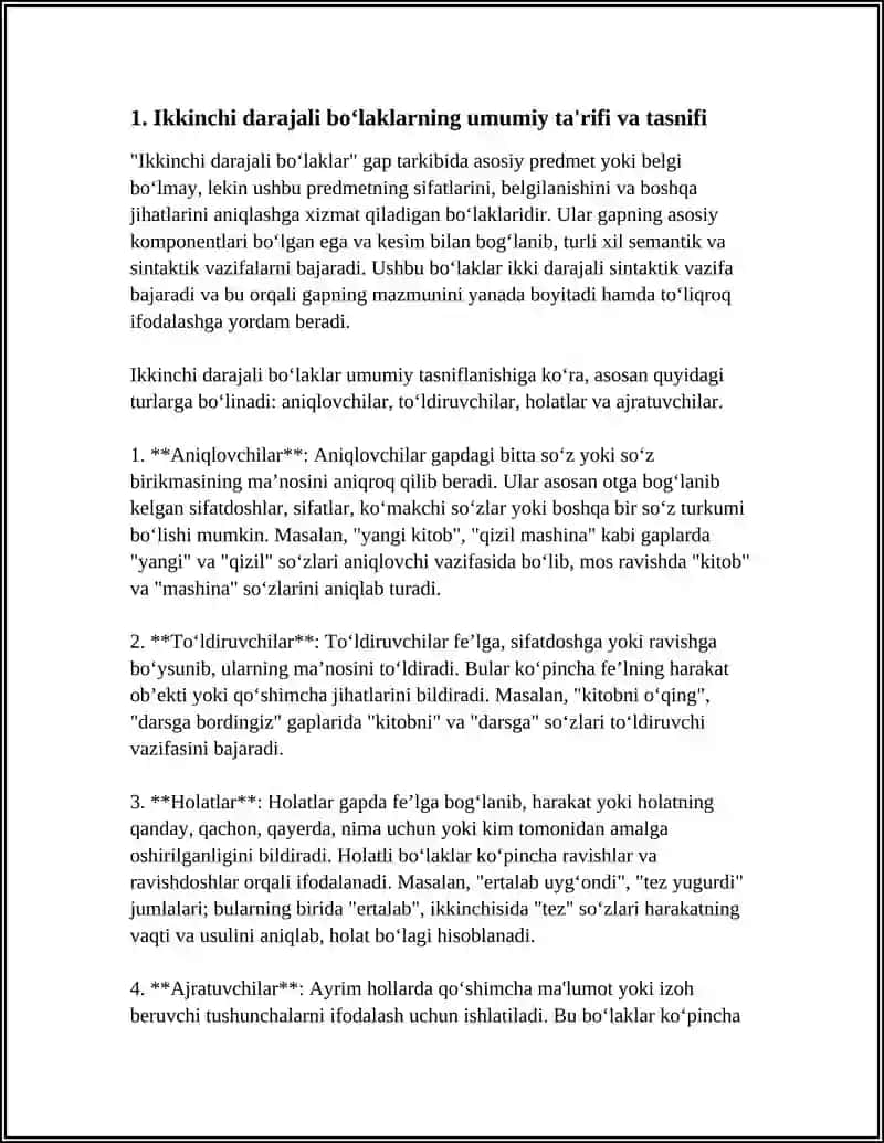 Ikkinchi darajali bo‘laklarning semantik va sintaktik vazifalari 3