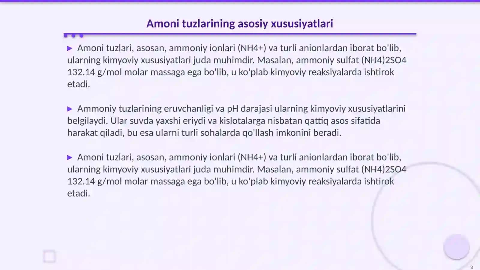 Amoni tuzlaridan ohak ta'sirida amyak olish va uni xossalarini o'rganish 3