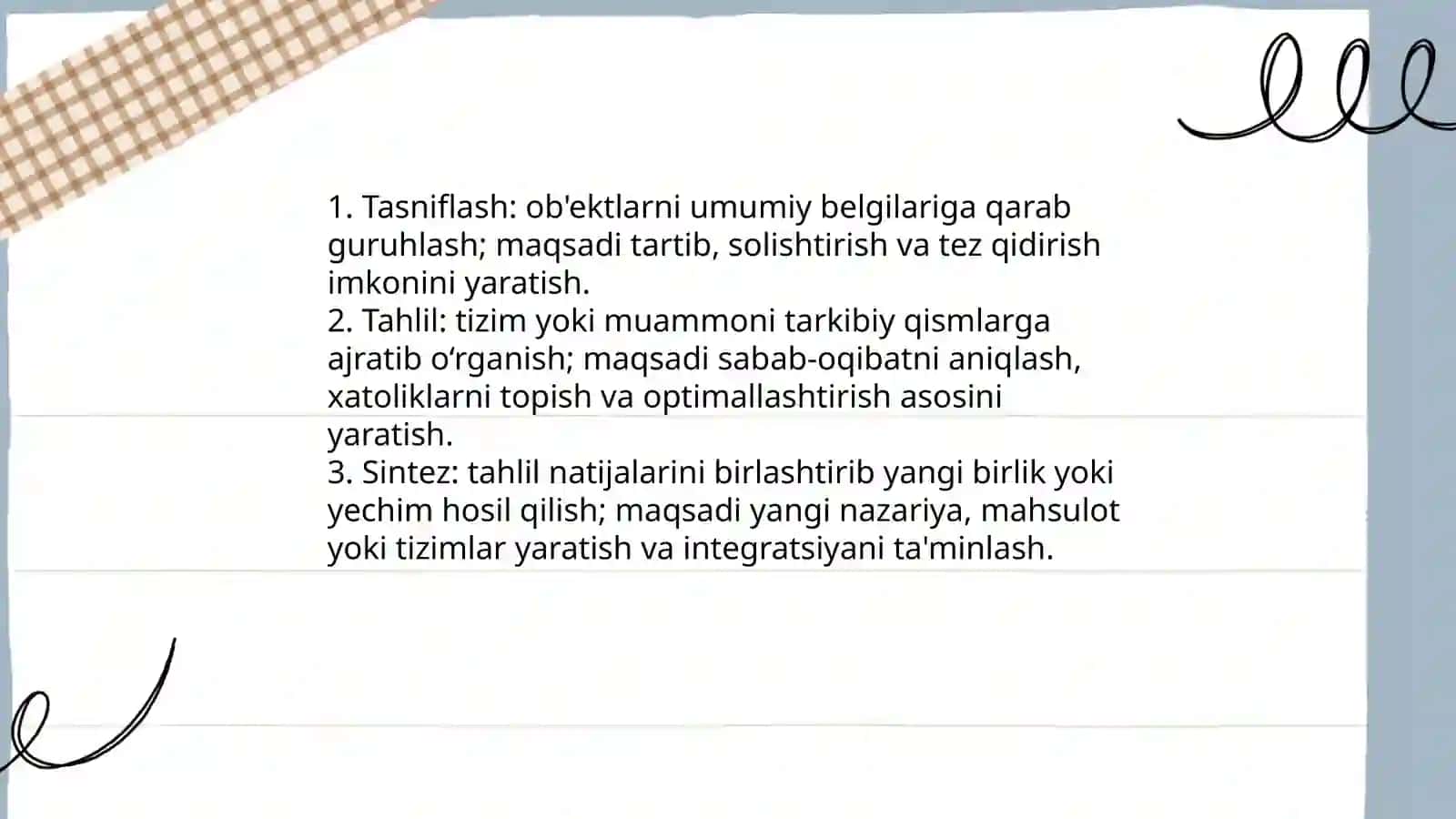 Tasniflash tahlil van sentez 3