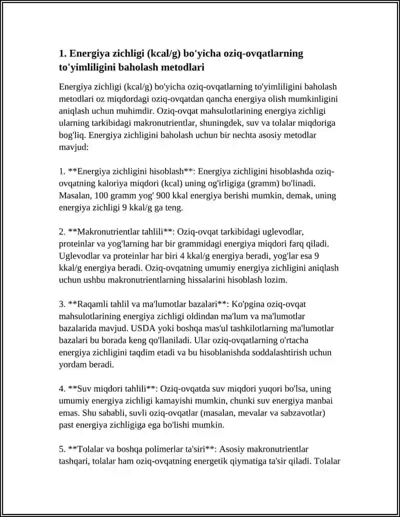 OZUQALARNING TOʻYIMLILIGINI ENERGIYA BERISHIGA QARAB BAHOLASH 3