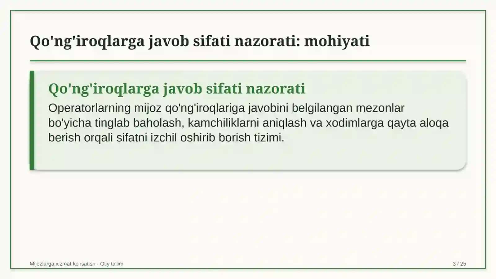 ta'lim texnologiyalari startaplarida qo'ng'iroqlarga javob berish sifatini nazorat qilish 1319 3