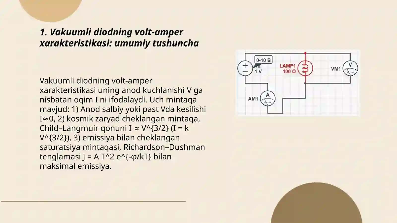 Vakuumli diodni volt-amper xaraktiristikasi 3
