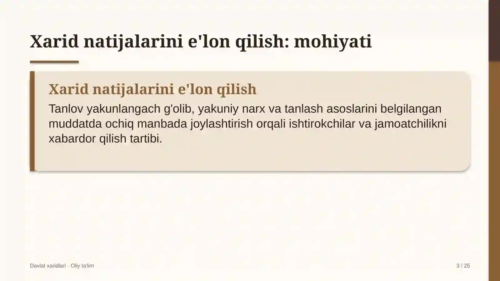 Xorijiy universitetlar filiallarida xarid natijalarini e'lon qilish 3