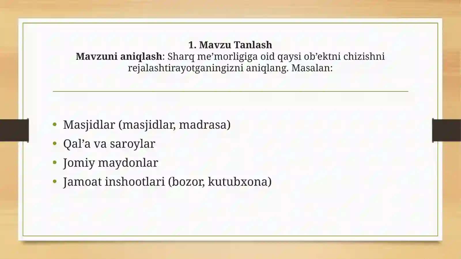 “SHARQ ME’MORLIGI” MAVZUSIDA RASM CHIZISH 3