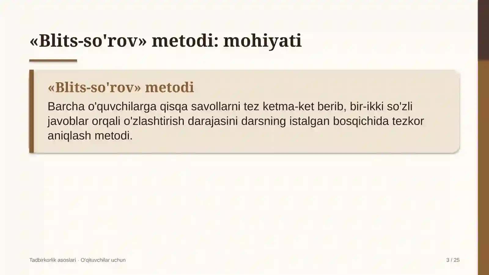 tadbirkorlik asoslari darslarida blits so'rov metodidan foydalanish 9566 3