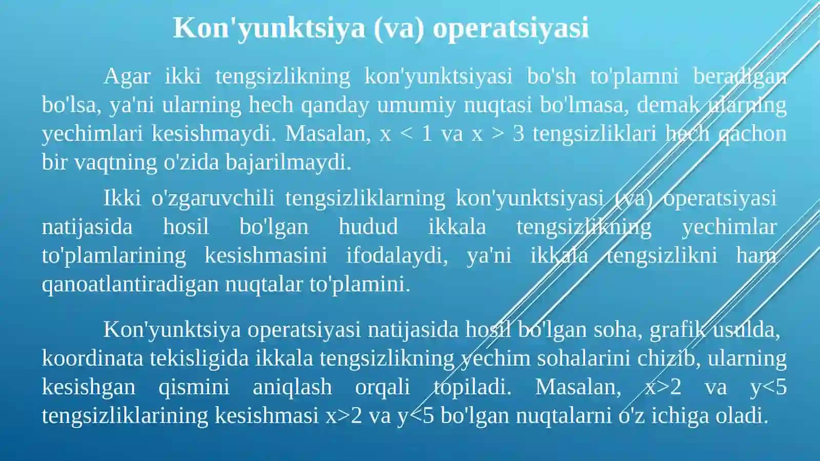 Ikkioʻzgaruvchilitengsizliklarningkonyuksiyasivadizyunksiyasi 3