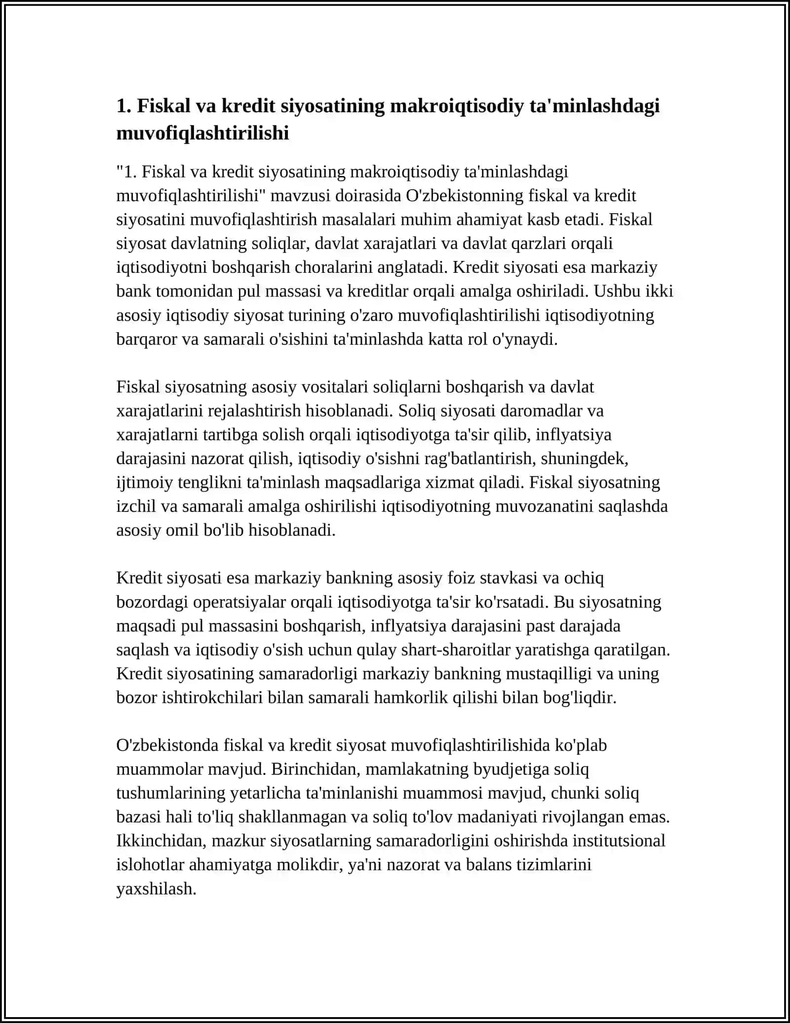 O'ZBEKISTONNING FISKAL-KREDIT SIYOSATIDA MUVOFIGLASHTIRISH MUAMMOLARI 3