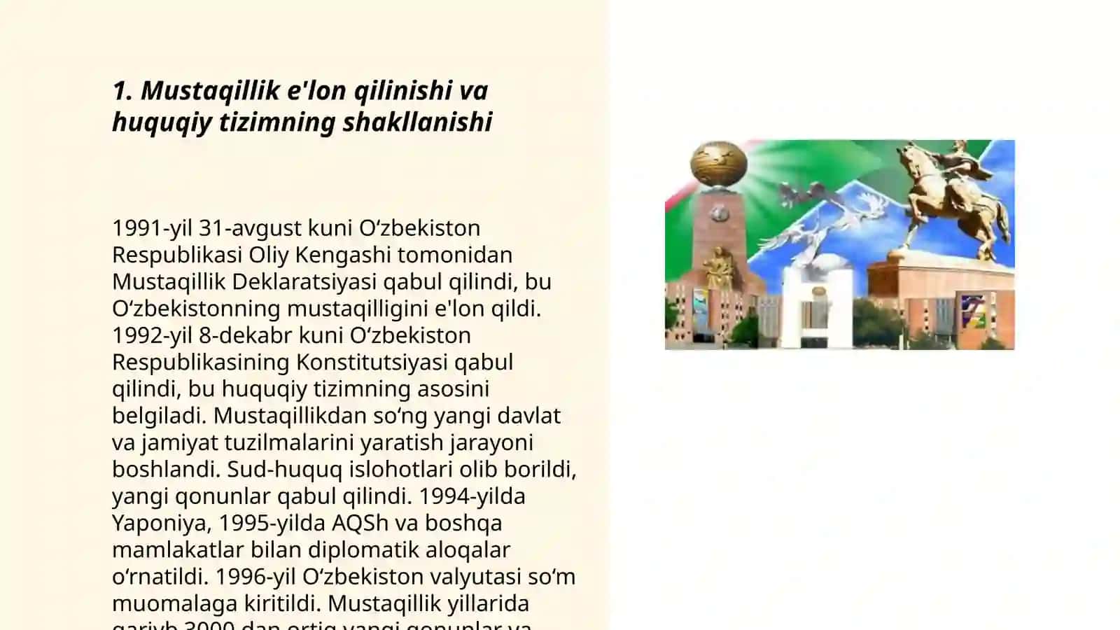 Mustaqillik yillarida O'zbekistonning o'z milliy huquqiy tizimini yaratilishi 3