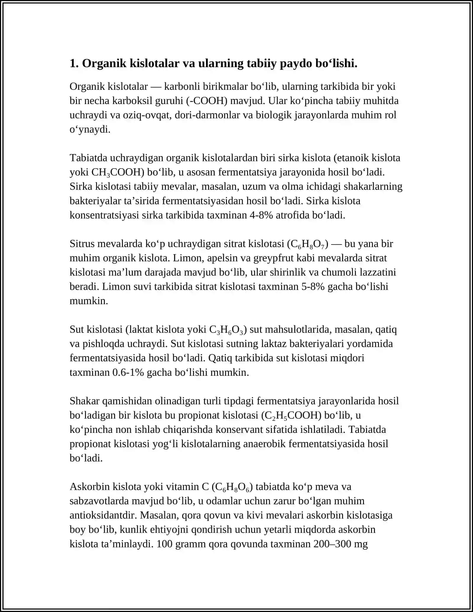 O‘SIMLIKLARDAGI ORGANIK KISLOTALAR VA ULARNING AHAMIYATI 3