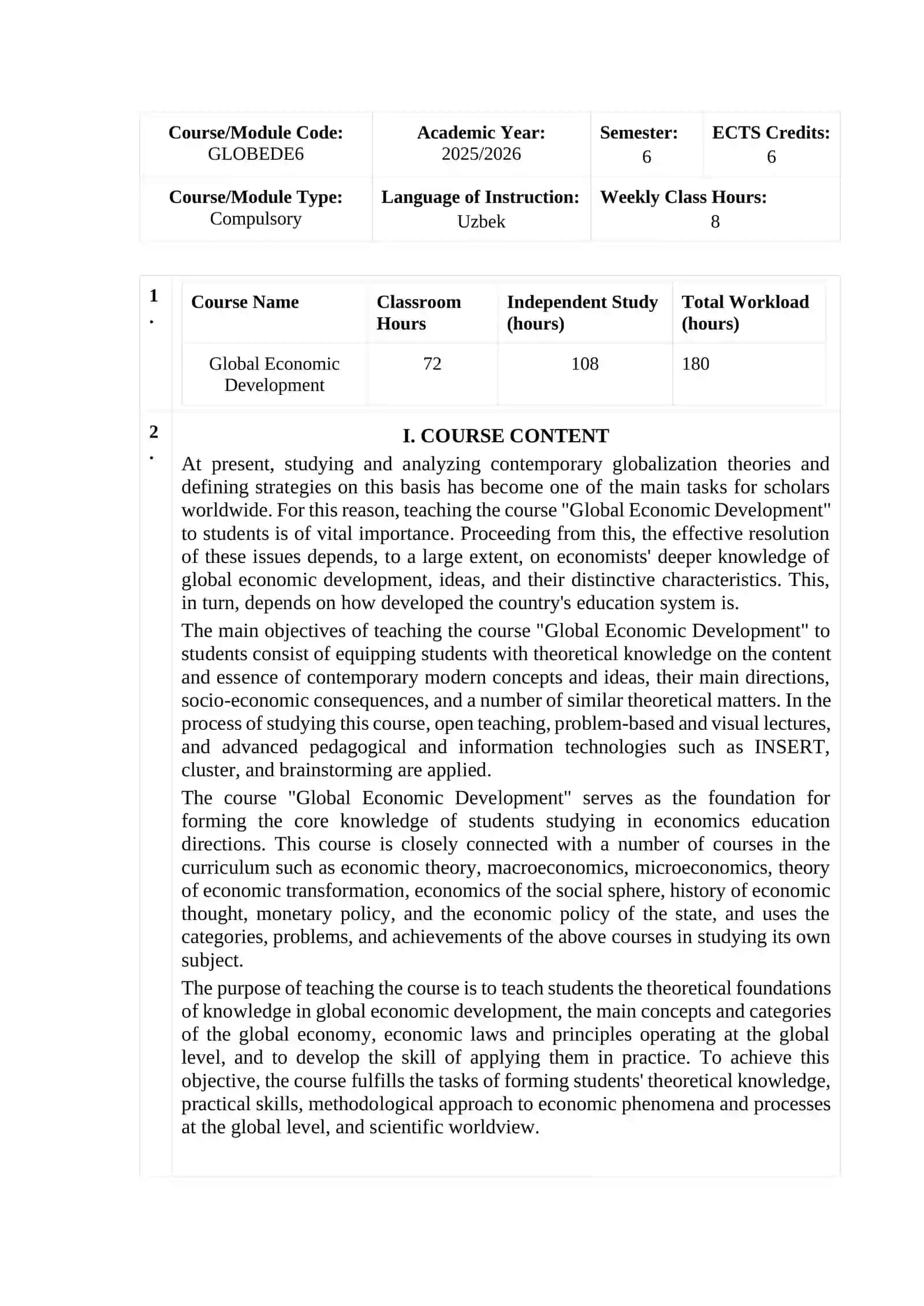 Global Economic Development Course Syllabus 3