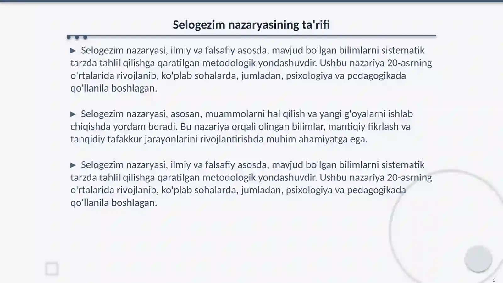 Selogezim nazaryasi 3