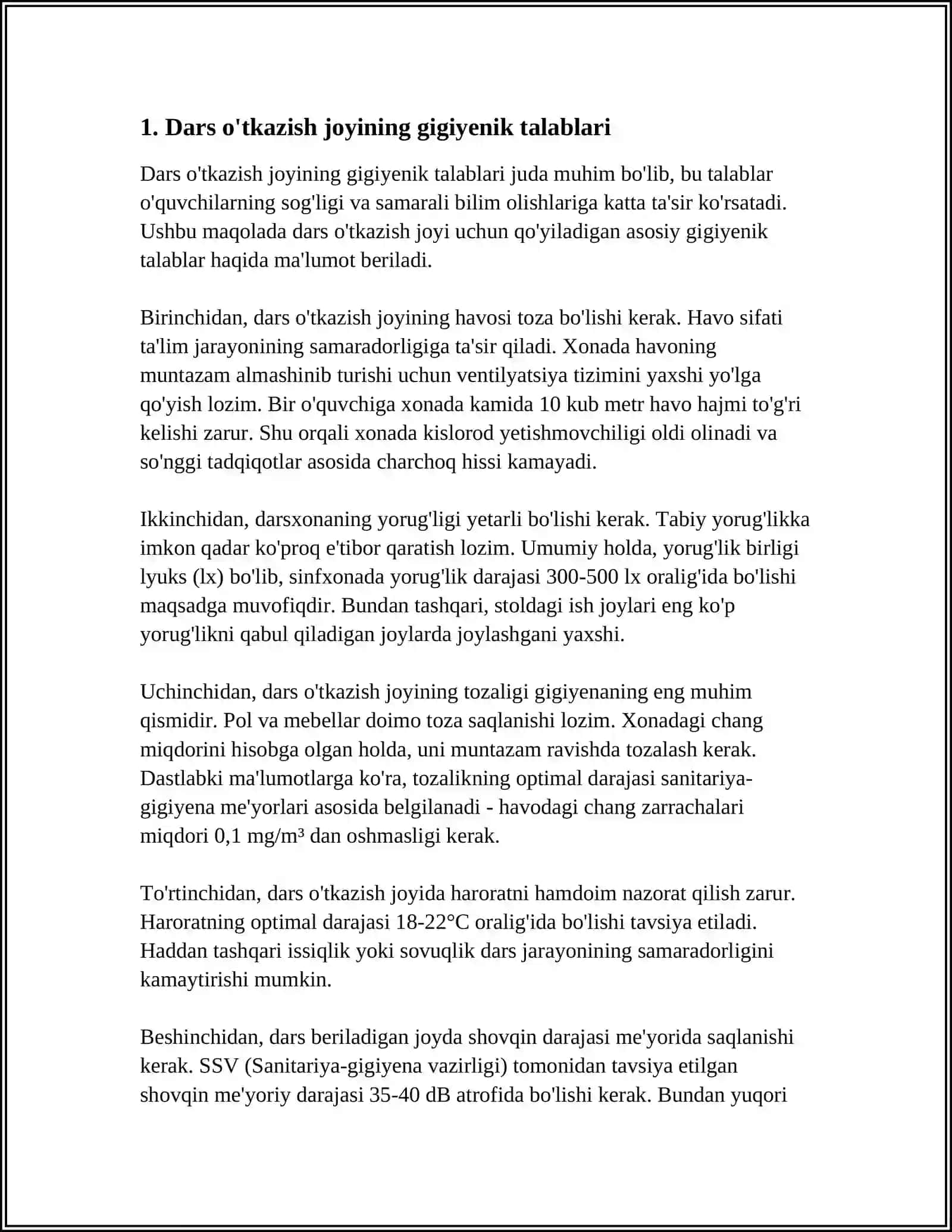 DARSGA QO’YILADIGAN METODIK VA GIGIYENIK TALABLAR 3
