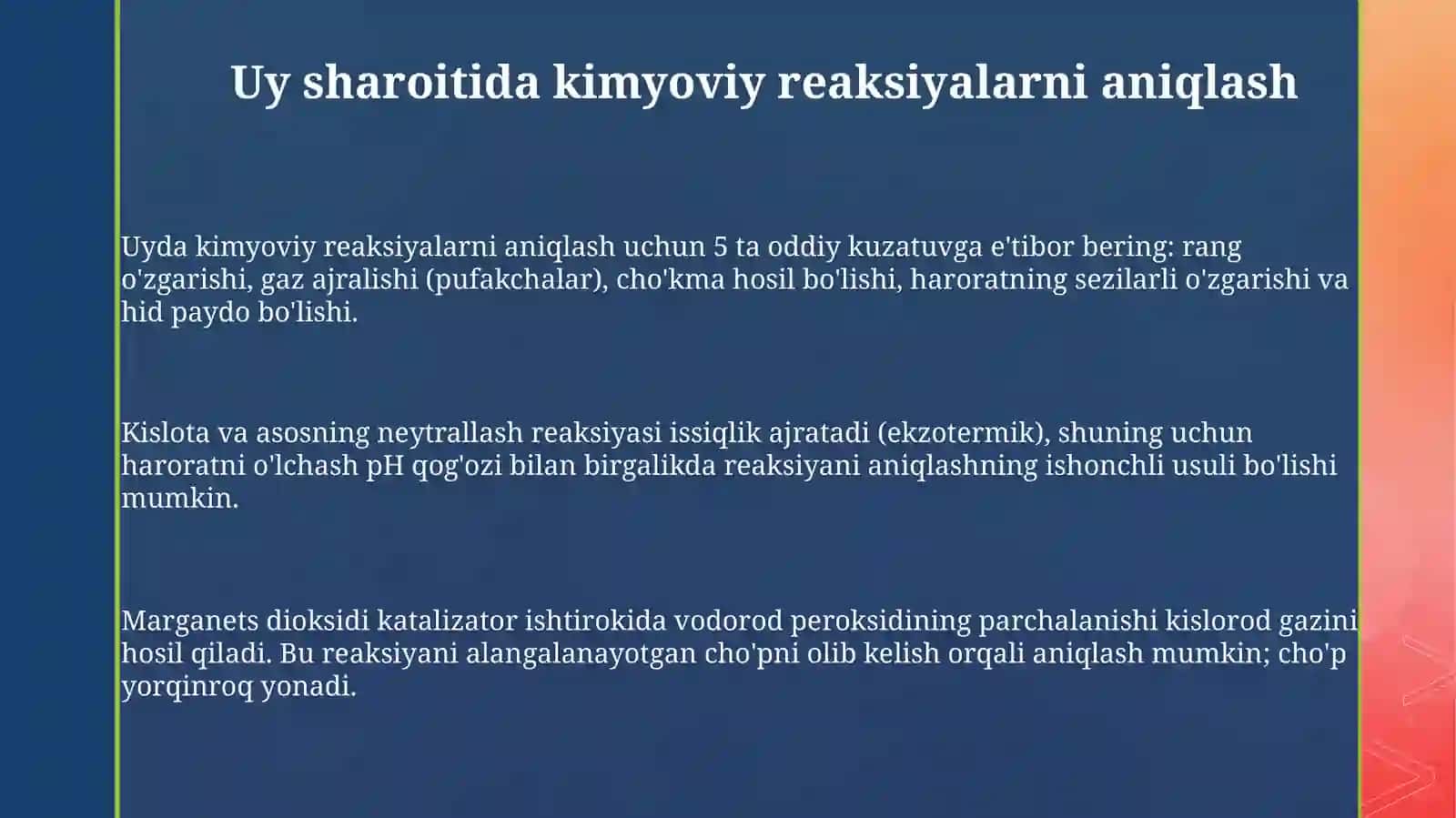 Uy sharoitidagi kimyoviy reaksiyalarni aniqlash 3