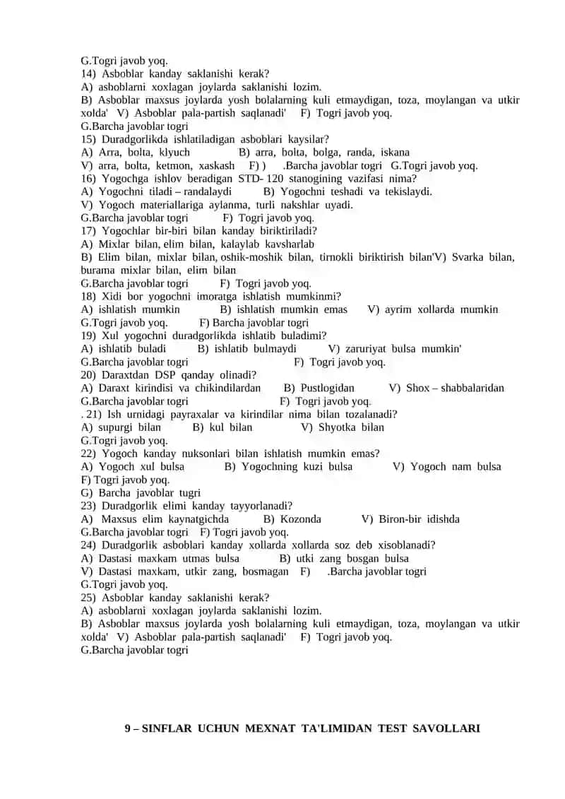Mexnat ta'limi test savollari 3