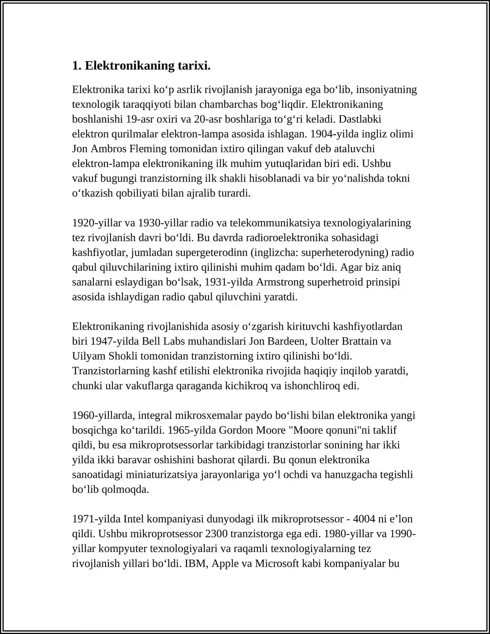 ELEKTRONIKA ASOSLARI. ELEKTRONIKA FANI TARIXI VA UNIG RIVOJLANISHI BOSQICHLARI 3
