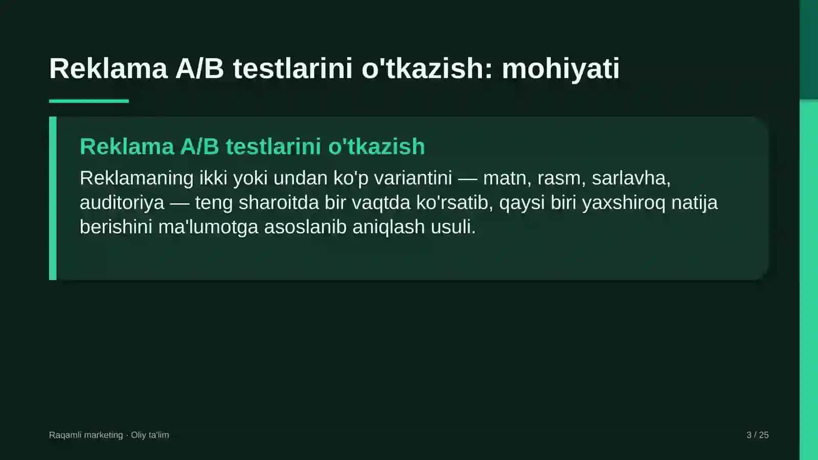 ta'lim texnologiyalari startaplarida reklama a b testlarini o'tkazish 1213 3