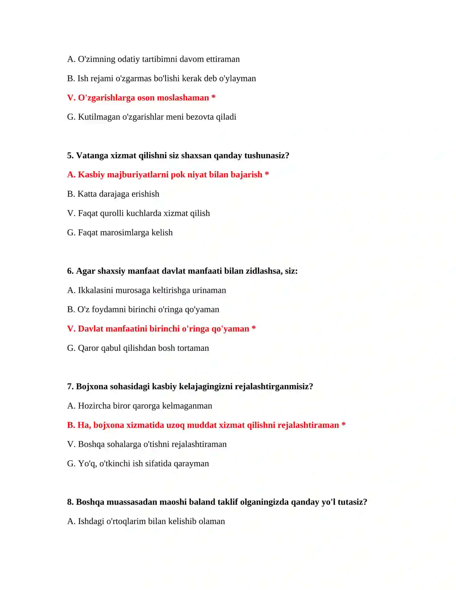 Bojxona IQ test javoblari 2026 3