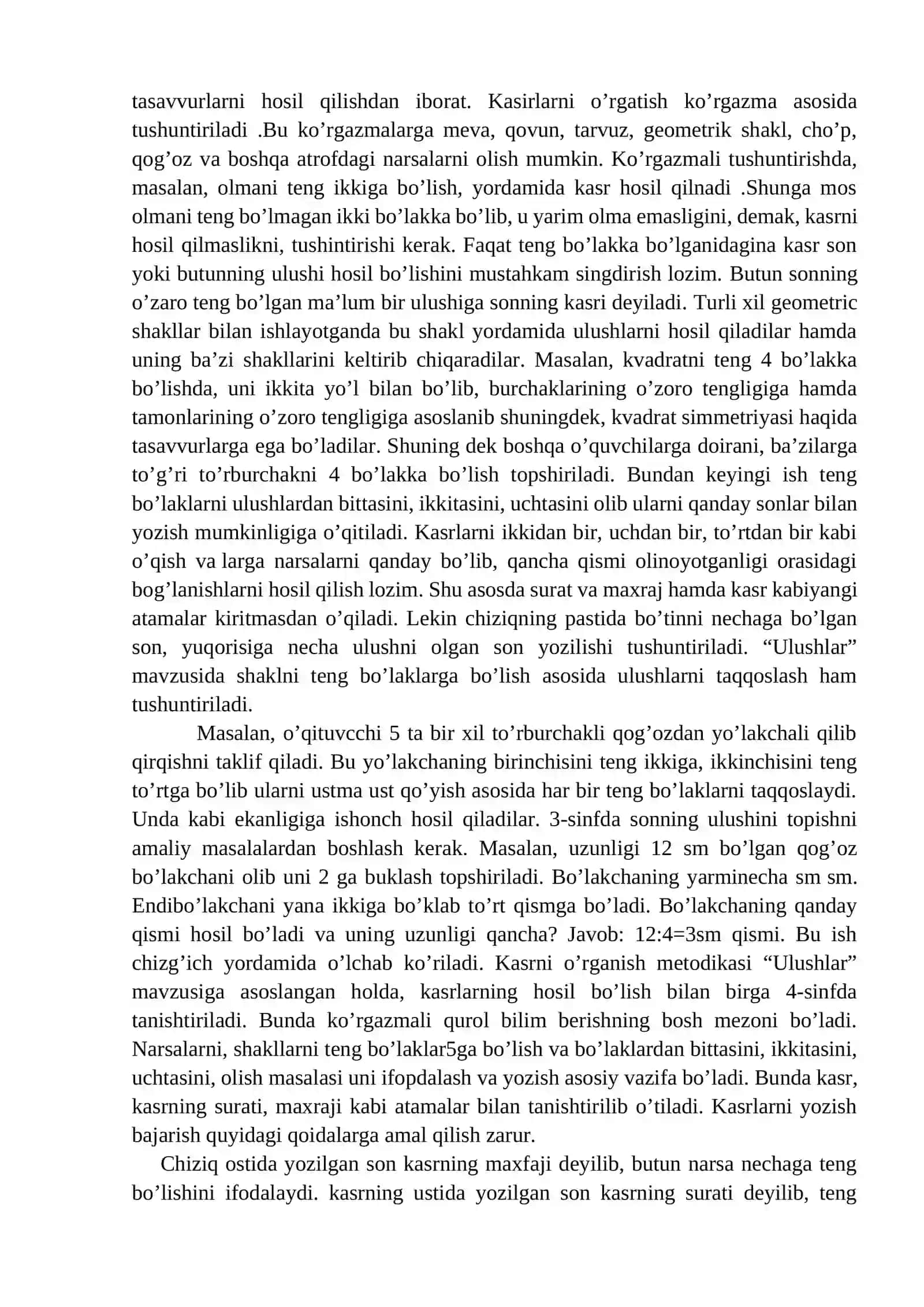 O’quvchilarni kasr tushunchasi bilan tanishtirish metodikasi 3