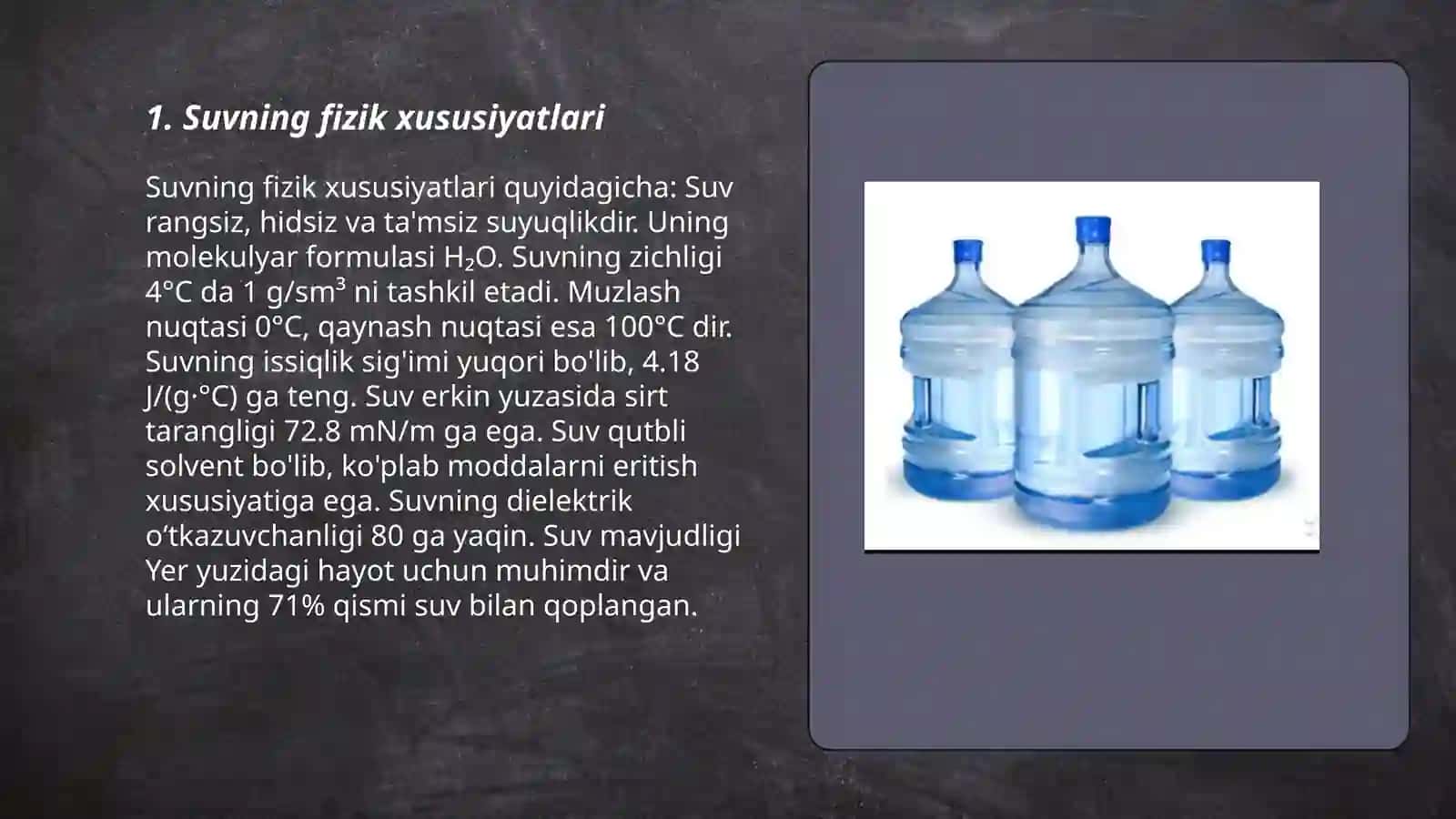Suvning fizik va kimyoviy xususiyatlarini urganish 3