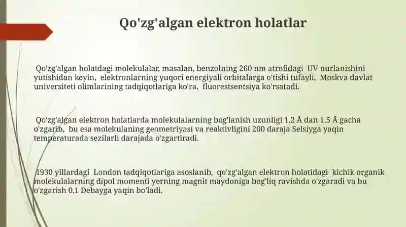 Elektron Holatlardagi Molekulalar Xossalari 3