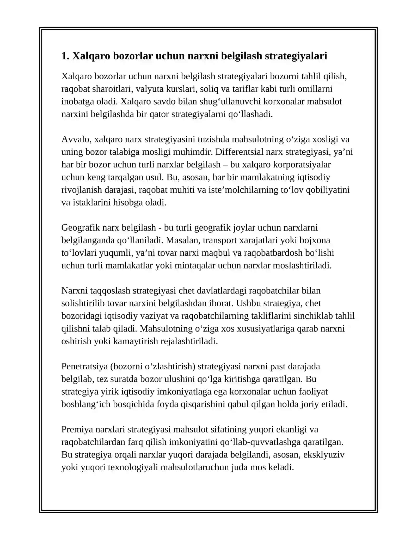 XALQARO BOZORLAR UCHUN NARXLAR 3