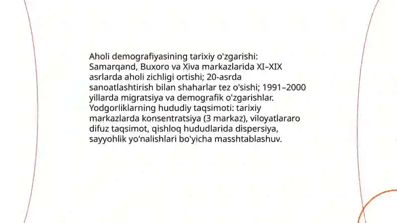 Aholi demografiyasiz,yodgorliklarning hududiy kengayishi va tipologik turlari 3