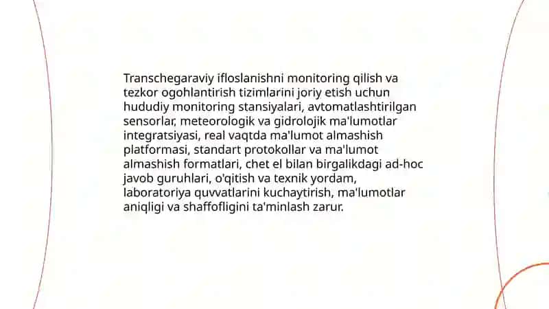 Tabiatni muhofaza qilish faoliyatini takomillashtirish va tabiiy muhitning transchegaraviy ifloslanishining oldini olish bo’yicha mintaqaviy va xalqaro hamkorlikni rivojlantirish 3