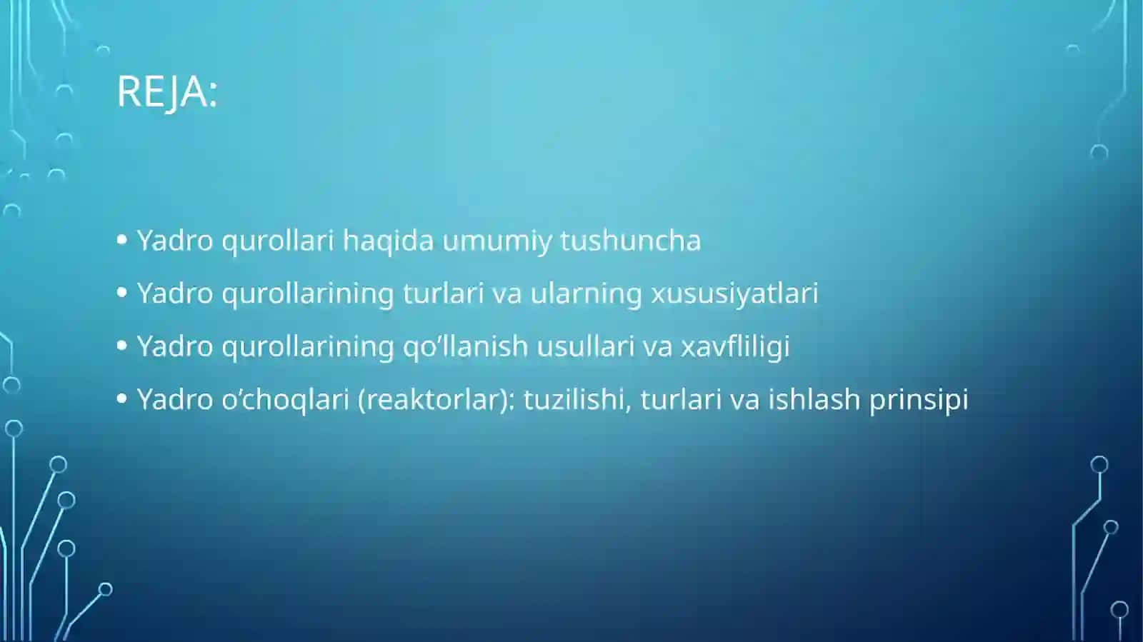 Yadro qurollar turi va qo’llanish usullari to’g’risida tushuncha. Yadro o’choqlari tavsifi 3