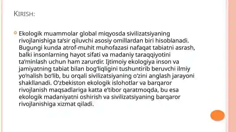IJTIMOIY EKOLOGIYA fanidan“Ijtimoiy ekologiyasvilizatsiyasiningo’zini anglash sifatida” 3