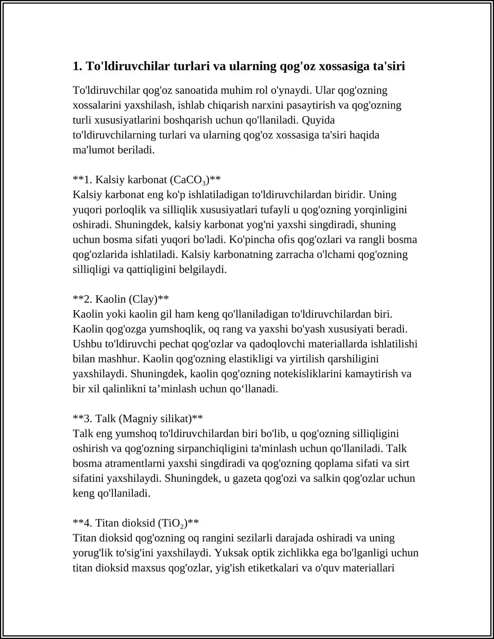 TO'LDIRUVCHILARNI QOG'OZ XOSSASIGA VA TEXNOLOGIK JARAYONGA TA'SIRI 3