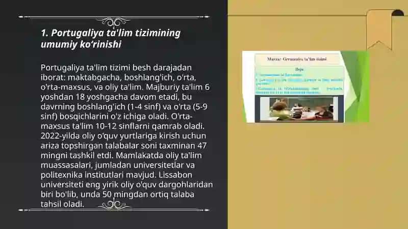 Portugaliya taʼlim tizimi va alohida taʼlim ehtiyoji boʻlgan bolalarga ta'lim-tarbiya berish tizimi Irisova Marjona 3