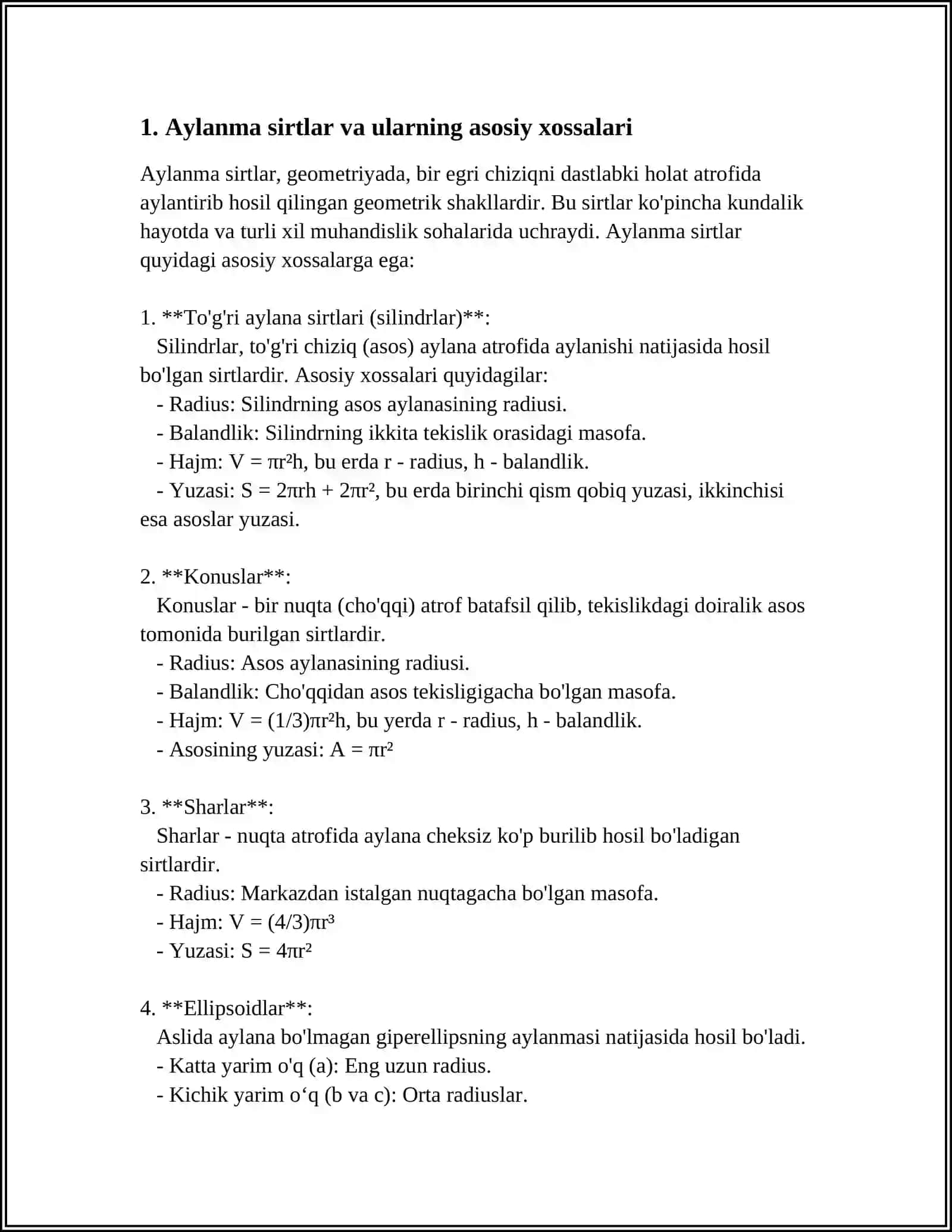 AYLANMA SIRTLAR VA ULARNING TENGLAMALARI 3