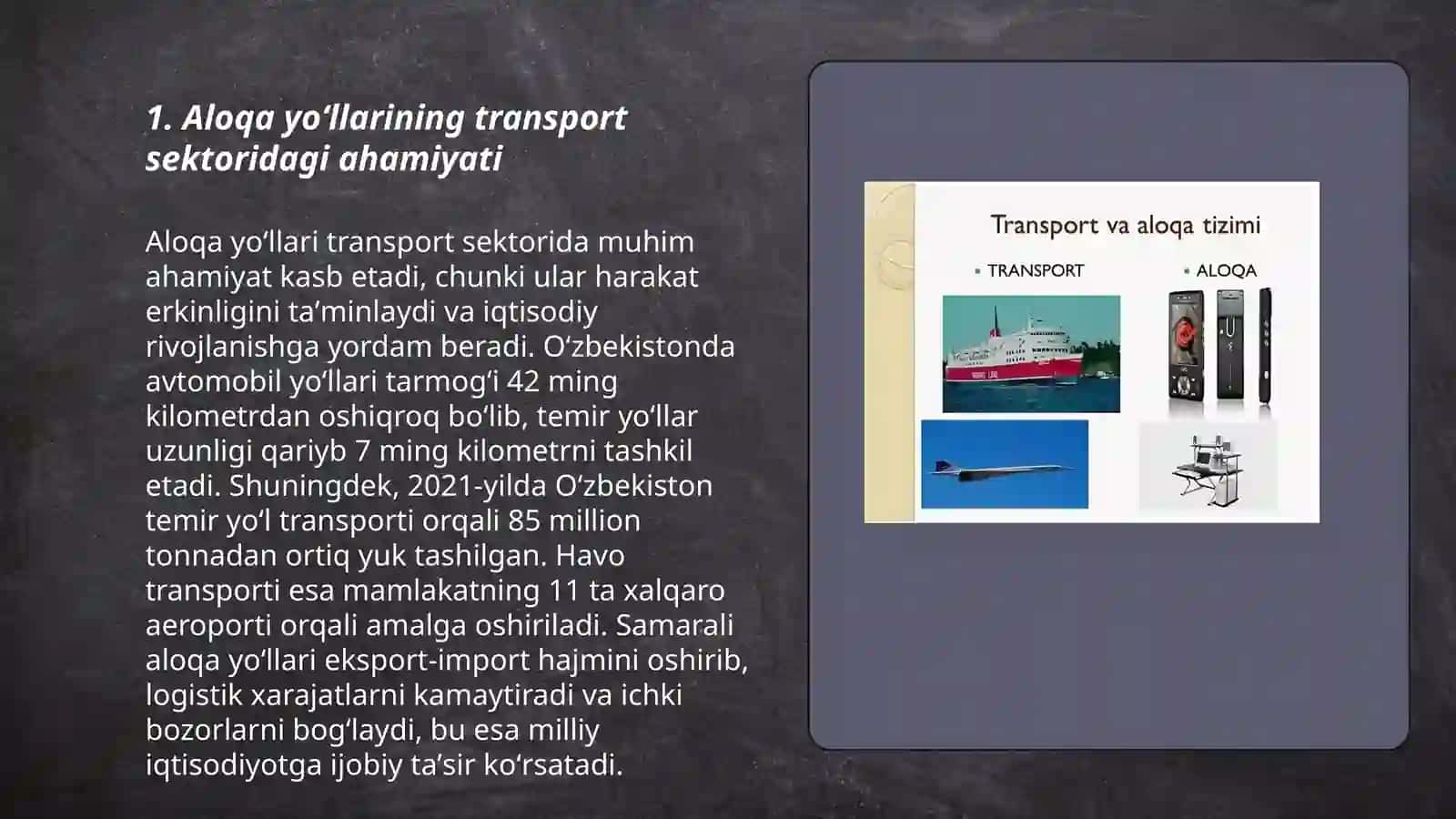 Aloqa yoʻllarining iqtisodiyot tarmoqlari rivojlanishdagi oʻrni 3