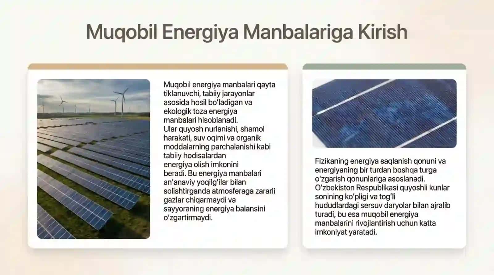 Muqobil elektr manbalari ( quyosh, shamol, gidro bioenergiya ) 3