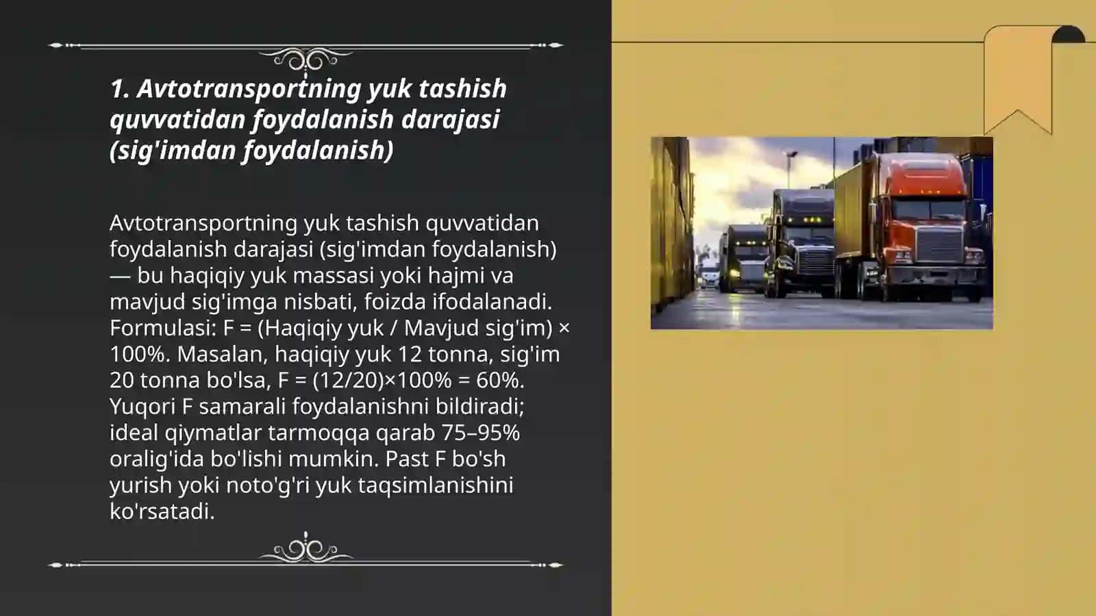 Yuk tashishda harakatlanuvchi tartibdan samarali foydalanish darajasini tafsiflaydigan kórsatkichlar 3