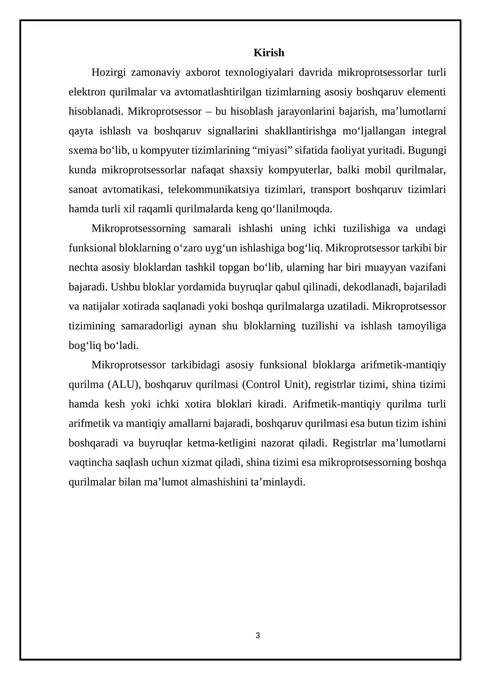 Mikroprotsessorning ishini tashkil etuvchi asosiy bloklar turkumi 3
