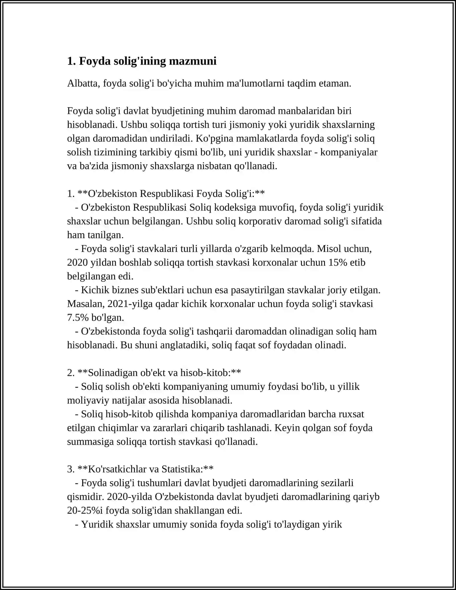 YURIDIK SHAXSLARDAN OLINADIGAN FOYDA SOLIG'I 3