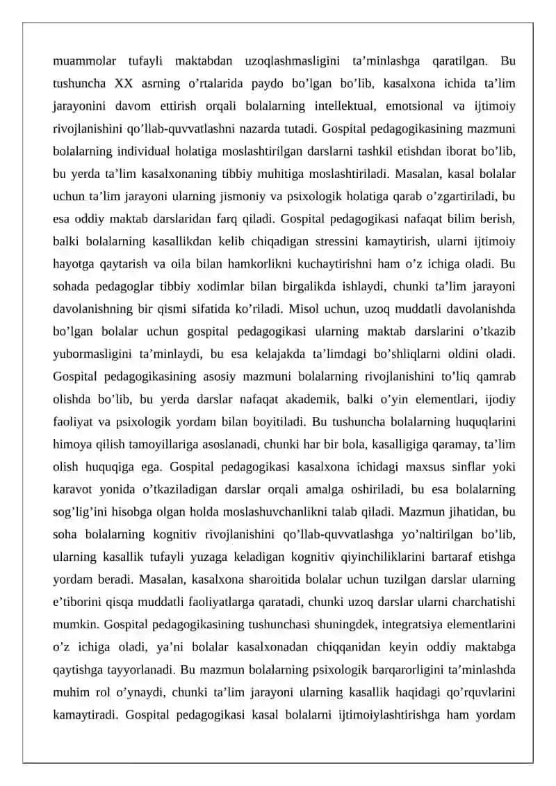 Gospital pedagogikada bolaning holatiga qarab moslashtirilgan darslar 3