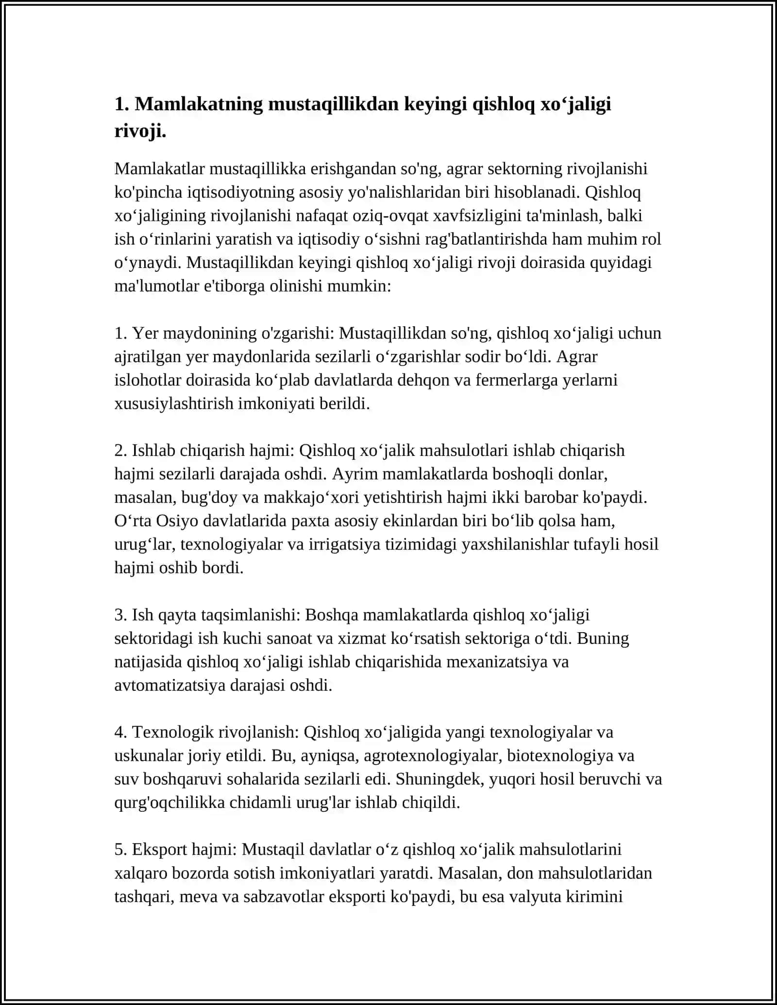MUSTAQILLIK YILIDA QISHLOQ XOJALIGI VA SANOAT SOHASIDAGI O’ZGARISHLAR 3