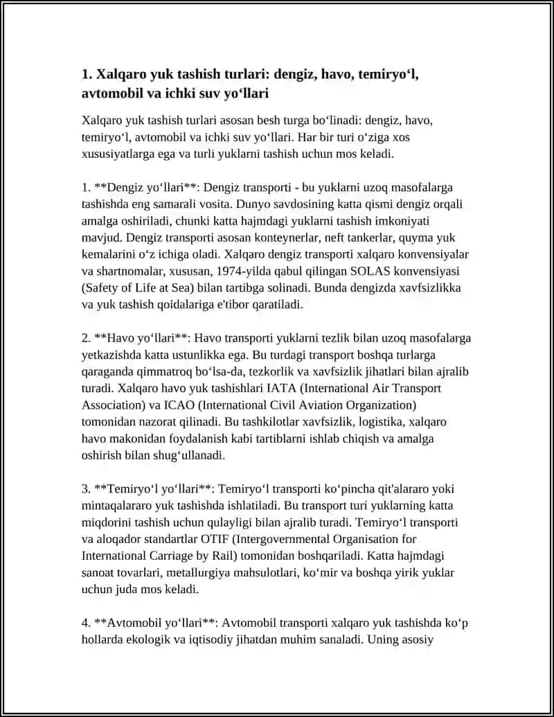 YUKLAR VA YO‘LOVCHILARNI XALQARO TASHISH TURLARI VA ULARNING HUQUQIY ASOSLARI 3