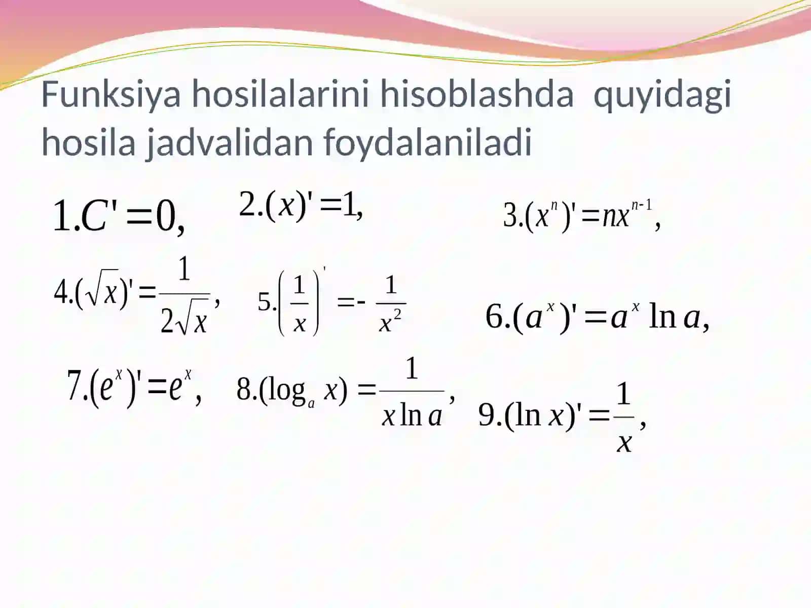 Funksiya hosilasiva differensiali 3