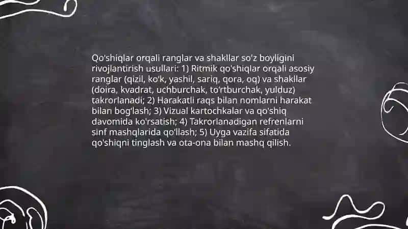 Chet tilida qo'shiq va raqs o'rgatish orqali maktabgacha yoshdagi bolalarning so'z boyligini kengaytirish 3
