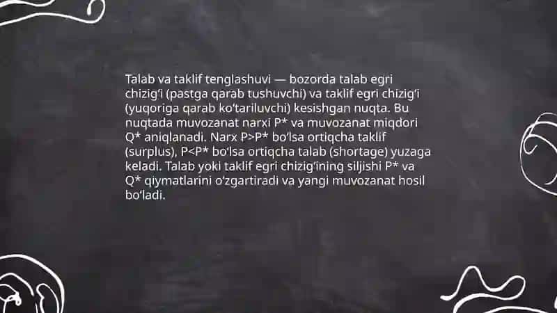 Talab va taklifning mos kelishi, bozor munosabati 3