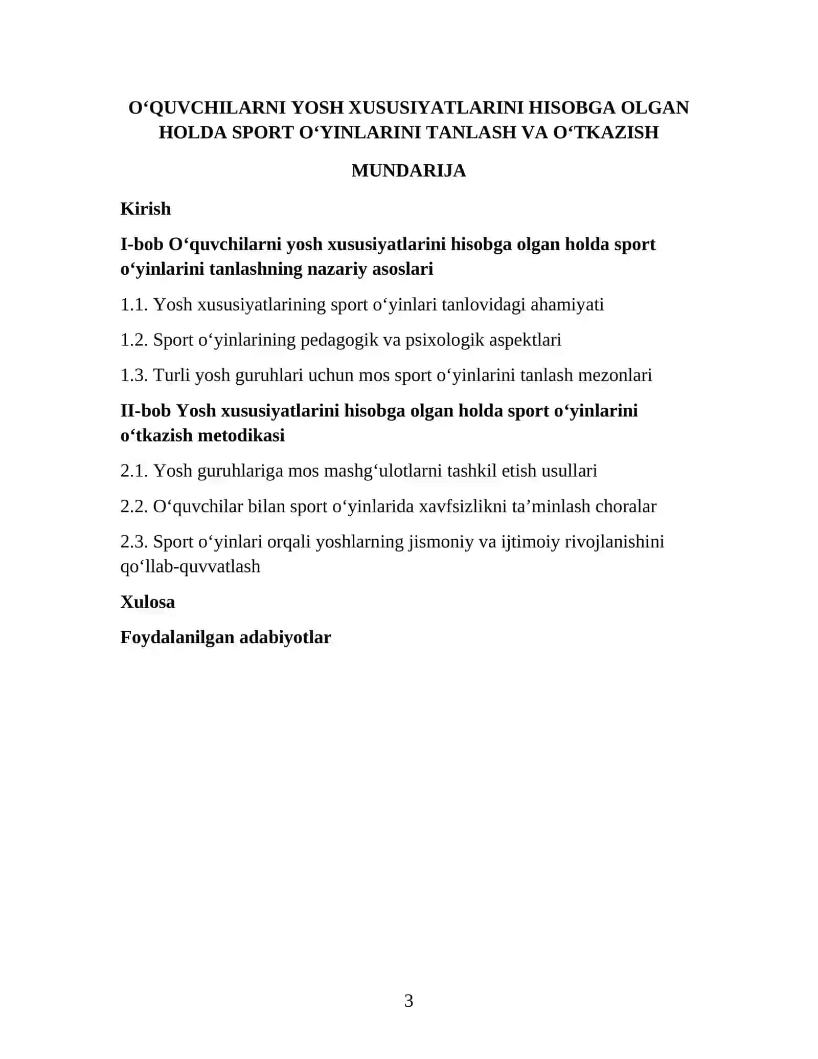 SPORT O'YINLARI VA UNI O'QITISH METODIKASI FANIDAN TAYYORLAGAN KURS ISHI 3