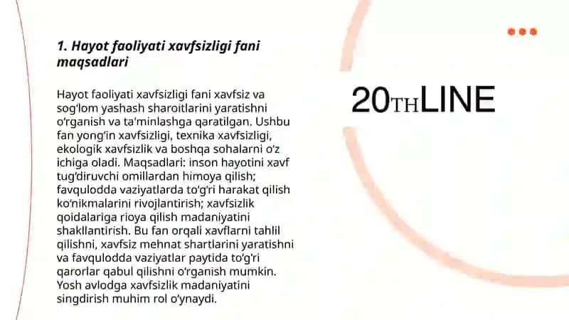Hayot faoliyati xavfsizligi fani maqsadi va vazifalari, tarkibkiy qismi, hozirgi zamondagi orni mavzusi yuzasidan 3