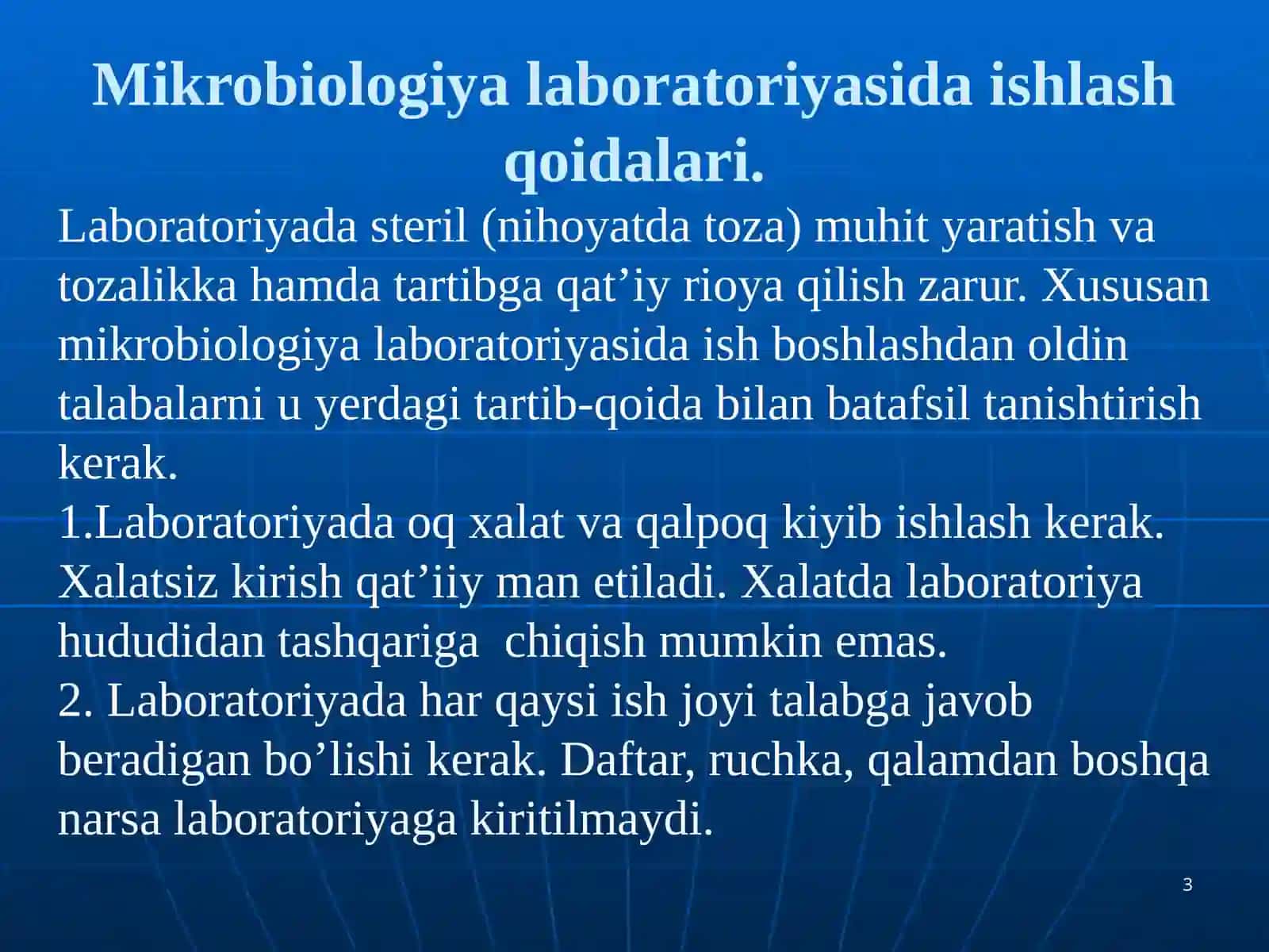 Mikrobiologiya laboratoriyasi bilan tanishish, mikroskopning tuzilishi va ishlatish qoidalari 3