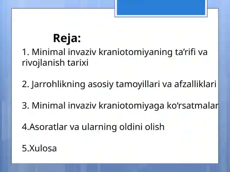 Minimal invaziv kraniotomiya. Soʻrgʻichsimon oʻsiq trepanatsiyasi. Neyronavigatsion jarrohlik 3