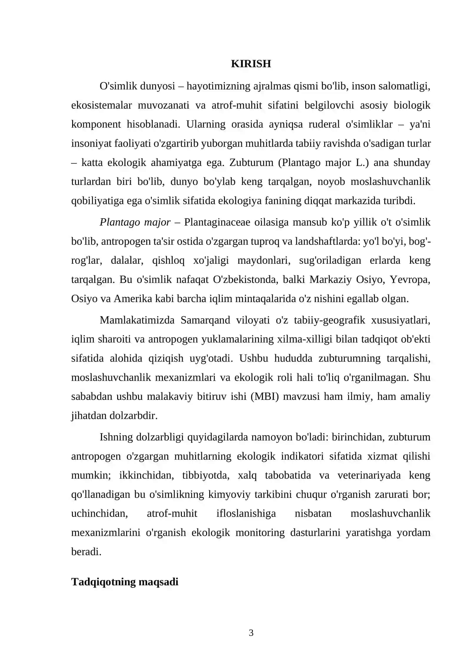 ZUBTURUM (PLANTAGO MAJOR)NING BIOEKOLOGIK AHAMIYATI VA ATROF-MUHITGA MOSLASHUVI 3