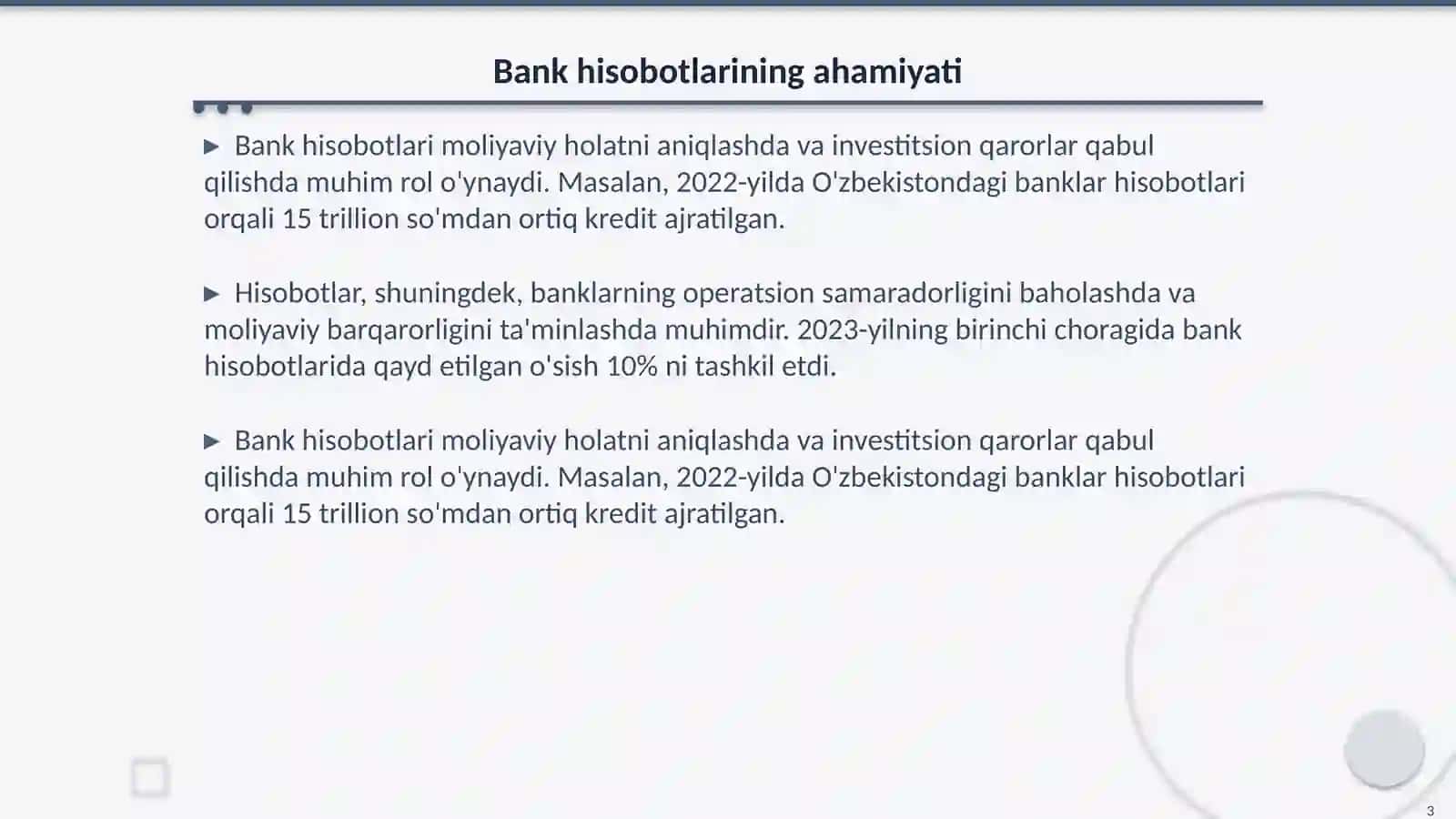 Bank hisobotlari va hisob siyosati 3