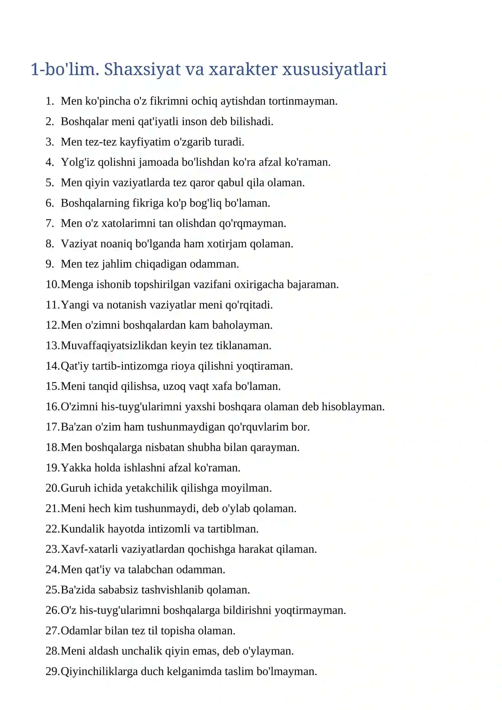 ICHKI ISHLAR ORGANLARIGA KIRUVCHILAR UCHUN PSIXOLOGIK SAVOLLAR TO‘PLAMI 3